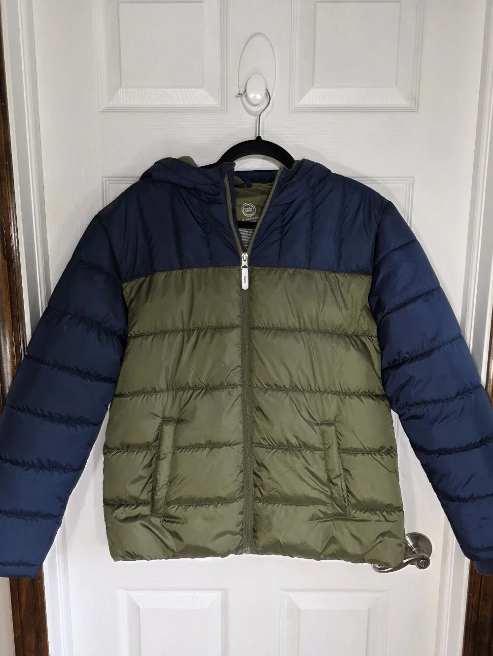 Wonder Nation Boy's Colorblock Quilted Puffer Jacket Olive & Navy Size XL 14/16
